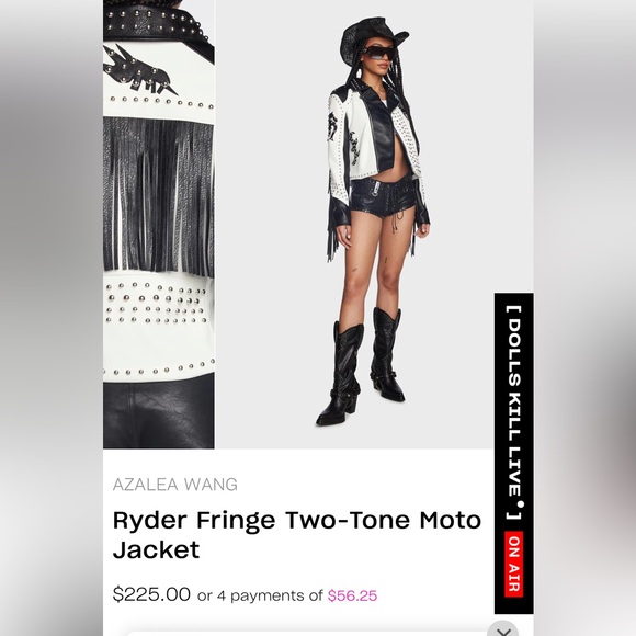 Azalea Wang two tone studded fringe leather Moto jacket - Picture 6 of 6